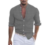 Uwdiohq Chemise à Manches Amples décontractée en rayé Coton et Lin pour Hommes avec Plusieurs Couleurs Grandes Chemises Taille Homme Chemise 4XL Bleu Ciel Kaki Ensemble Short en Lin Annee 80