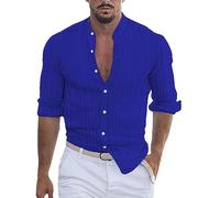 Uwdiohq Chemise à Manches Amples décontractée en rayé Coton et Lin pour Hommes avec Plusieurs Couleurs Grandes Chemises Taille Homme Chemise 4XL Bleu Ciel Kaki Ensemble Short en Lin Annee 80
