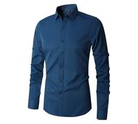 Uwdiohq Chemise À Manches Longues pour Hommes, Élastique, sans Repassage, Longues, Bouton Couleur Unie, Hommes Merdes (Navy, XXXXXXL) Homme Été Manche Courte Blanche Violette Vetement Ete A