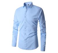 Uwdiohq Chemise À Manches Longues pour Hommes, Élastique, sans Repassage, Longues, Bouton Couleur Unie, Hommes Merdes (Light Blue, XXL) Chemises Homme Noir avec Poche Kaki Chemisette Lin A Fleur
