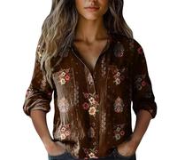 Uwdiohq Chemise Blanche Femme Imprimée, Boutonnée, Tendance, Décontractée, Manches Sept-Quarts (Coffee, M) Chemisier De Noel Tunique Longue Curvy Bleu Petrole Red Shirt Women Tee Marin Blouse