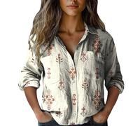 Uwdiohq Chemise Blanche Femme Imprimée, Boutonnée, Tendance, Décontractée, Manches Sept-Quarts (White, L) Noel Tunique Hiver Bouffante Voile T Shirt Jaune Tee Strass Blouse Bleu Roi Courte Xmas