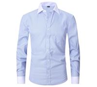Uwdiohq Chemise Française pour Hommes, Robe d'affaires À Manches Longues, Couleur Unie, Rayures, en Sergé, Printemps Et Automne Flanelle Homme Coton (Light Blue, XL) Lin Grande Taille Violette