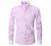 Uwdiohq Chemise Française pour Hommes, Robe d'affaires À Manches Longues, Couleur Unie, Rayures, en Sergé, Printemps Et Automne Flanelle Homme Coton (Pink, XXL) Noire Courtes Blanche Manche