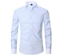 Uwdiohq Chemise Française pour Hommes, Robe d'affaires À Manches Longues, Couleur Unie, Rayures, en Sergé, Printemps Et Automne Flanelle Homme Coton (Blue, XXXL) Été Bleu Ciel Col Mao Chemisette
