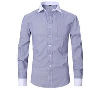 Uwdiohq Chemise Française pour Hommes, Robe d'affaires À Manches Longues, Couleur Unie, Rayures, en Sergé, Printemps Et Automne Flanelle Homme Coton (Dark Blue, L) Chemisette Lin Ete Leger Été