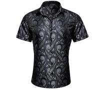 Uwdiohq Chemise Homme Manches Courtes Luxe Élégante Jacquard Boutonnée Coupe Ajustée Satinée Imprimé Floral Décontractée Bal Mariage Multicolore S-3XL