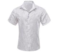 Uwdiohq Chemise Homme Manches Courtes Luxe Élégante Jacquard Boutonnée Coupe Ajustée Satinée Imprimé Floral Décontractée Bal Mariage Multicolore S-3XL