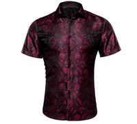 Uwdiohq Chemise Homme Manches Courtes Luxe Élégante Jacquard Boutonnée Coupe Ajustée Satinée Imprimé Floral Décontractée Bal Mariage Multicolore S-3XL