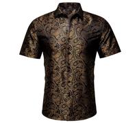 Uwdiohq Chemise Homme Manches Courtes Luxe Élégante Jacquard Boutonnée Coupe Ajustée Satinée Imprimé Floral Décontractée Bal Mariage Multicolore S-3XL