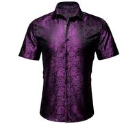 Uwdiohq Chemise Homme Manches Courtes Luxe Élégante Jacquard Boutonnée Coupe Ajustée Satinée Imprimé Floral Décontractée Bal Mariage Multicolore S-3XL