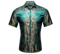 Uwdiohq Chemise Homme Manches Courtes Luxe Élégante Jacquard Boutonnée Coupe Ajustée Satinée Imprimé Floral Décontractée Bal Mariage Multicolore S-3XL