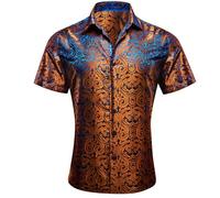 Uwdiohq Chemise Homme Manches Courtes Luxe Élégante Jacquard Boutonnée Coupe Ajustée Satinée Imprimé Floral Décontractée Bal Mariage Multicolore S-3XL
