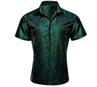 Uwdiohq Chemise Homme Manches Courtes Luxe Élégante Jacquard Boutonnée Coupe Ajustée Satinée Imprimé Floral Décontractée Bal Mariage Multicolore S-3XL