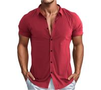 Uwdiohq Chemise Lin Homme Manches Courtes Courtes, Décontractées, Boutonnées, Froissées, Coupe Cintrée Ete 4XL Blanche Manche Courte Chemisette Anti Transpiration A Fleur Grand Père Jabot