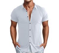 Uwdiohq Chemise Lin Homme Manches Courtes Courtes, Décontractées, Boutonnées, Froissées, Coupe Cintrée Ete 4XL Blanche Manche Courte Chemisette Anti Transpiration A Fleur Grand Père Jabot