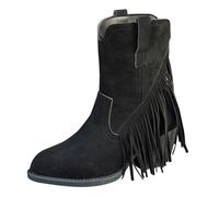 Uwdiohq Commerce Extérieur Europe Et États- Automne Hiver Nouvelles Bottes en Cuir À Talons Hauts pour Femmes avec Fermeture Éclair Arrière Grande Taille Bottines Pompons (Black, 41) Botine.