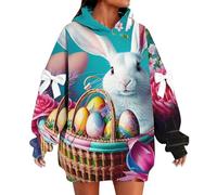 Uwdiohq Couverture À Capuche Portable Lapin pour Femmes, Hommes Et Adultes, Motif Œufs, Oversize, Douce Chaude, avec Poche Blouson Baseball (Blue, XL) Pull Large A Sweat Zippé Femme Vert Plaid