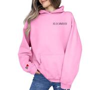 Uwdiohq Custom Embroidered Roman Numeral Sweatshirt Couple Shirt Initial on Sleeve Anniversary Year Personalized Date Hoodie Valentines Day Robe Pull Capuche Sweat Femme Sweat Femme Rose Pale