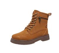 Uwdiohq Dames Britannique en Cuir De Couleur Unie Double Fermeture Éclair À Lacets Bottes Courtes La Fond Plat Pantoufle Confort Scratch (Brown, 39) Bottines Fourrees Bottine Femme Talon Pieds
