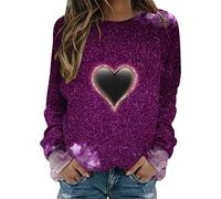 Uwdiohq Dames Femmes Haut Décontracté Chemises Col Rond Saint Valentin Amour Imprimé À Manches Longues Épissage Sweat Plaid Pull Long (Purple, XXL) Femme Noir Chic Noel Deux Personnes Cachemire