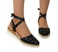 Uwdiohq Été Des Femmes Nouvelle Europe Et Les États- Wind Round Baotou Retour Vide Un Mot Winding Avec Big Yards Pente Sandales Chaussons Hiver Fermées (Black, 36) Chaussures Compensées Femme