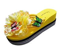 Uwdiohq Féminine Sandales Plates Polyvalentes Beach Sandals Solid Color Pearl Chaussette Pantoufle (Yellow, 36) Claquette Orthopédique Rouge Femme Tongs Noires Sandale Orthopedique Été