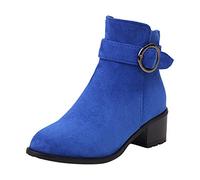 Uwdiohq Femmes Bottes en Solide Fermeture À Glissière Latérale Boucle Décorative Talon Haut Grossier Courtes Chaussons Hiver Animaux (Blue, 42) Boots Femme Bottines Cuir Plateforme Bottine