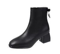 Uwdiohq Femmes Bottines Automne Et Hiver Confortable Couleur Unie Bout Carré Fermeture À Glissière Latérale Bottes Pluie Bottine Femme Talon Womens Boots Plates Plateforme Imperméable Botine.