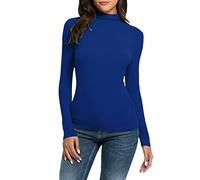 Uwdiohq Femmes décontracté Solide à Manches Longues col roulé Chemisier Hauts Slim Fit Extensible Couche t-Shirts Chemisier Doux Blanc Femme Liquette Femme Été Chemise Col Mao De Fete À Fleurs