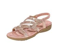 Uwdiohq Femmes Sandals Casual Strass Strap Open Toe Slide Chaussures De Plage Chausson Cuir Fille (Pink, 37) Sandales Scratch Femme Talon Randonnee Plateforme Aponévrosite Sabot Plastique