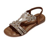 Uwdiohq Femmes Strass Décor Slingback Sandales Glamour Élastique Cheville Sangle Décontracté Bohème Chaussures De Plage Chaussons Hiver Chaud Fantaisie (Brown, 41) D'Été Femme Été Sandale