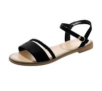 Uwdiohq Femmes Un Mot Ceinture Sandales Filles Plat Boucle Sangle Décontracté Pantoufles Plage Bottes Pluie Fantaisie (Black, 38) Chaussure De Marche Femme Ete Infirmiere Confortables Chaussures