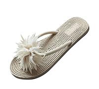 Uwdiohq Flower Flip Spring Flops Women's Fashion Beach Sandals Summer Flat and Shoes Pantoufle Chaussures Plates Bout Pointu pour Femmes en Cuir (White, 40) Chaussure Orthopédique Femme