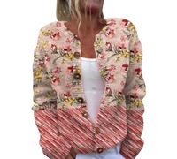 Uwdiohq Gilet Femme À Boutons Imprimés pour Femmes Joli Motif, Cardigan Ouvert, Pull Tricoté en De Cœur, Haut Tendance, Manteau D'Extérieur (Pink, XL) Blanc Long Manche Courte Laine Rose Rouge