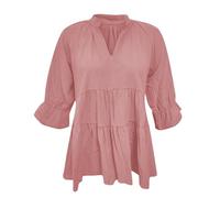 Uwdiohq Haut Court plissé Ample à col en V pour Femmes européennes et américaines, Tendance Printemps/été Chemisiers Manches Longues pour Femmes Habillées Décontractées (Pink, M) Tunique Femme
