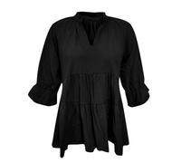 Uwdiohq Haut Court plissé Ample à col en V pour Femmes européennes et américaines, Tendance Printemps/été Chemisiers Manches Longues pour Femmes Habillées Décontractées (Black, L) Haut Femme