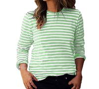 Uwdiohq Hauts décontractés à Manches Longues rayés pour Femmes, col Rond, côtelé, t-Shirts Basiques Corsets pour Femmes Manches Longues (Green, M) Chemisier Femme Liquette Femme Été Tunique