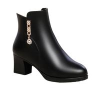 Uwdiohq Ladies Fashion Solid Suede Front Side Zipper Chunky Heel Short Chaussures De Pluie pour Femmes Enfiler Botine. Femme Bottines Cuir Talon Bottine Pieds Larges Boots Plateforme Fourrees