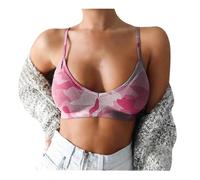 Uwdiohq Lady Brassiere No Wire Wild Support Breast Camouflage Print Pullover Breathable Spaghetti Strap Plus Size Women Sports Bra for Home (Pink, M) Blanche Femme Sport Maintien Fort Nude