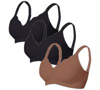 Uwdiohq Lot de 3 Soutien Gorge Femme sans Armature Brassiere avec Coussinets Col en V Bralette Coutures Brassière Maintien Dos Nu Emboitant Grande Taille avec sans Coton Blanche Adolescente