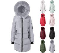 Uwdiohq Manteau Femme Hiver Chaud Rembourrée Polaire Parka Avec Trois Poches Matelassée Épaisse Veste Mi Longue Blouson Capuche Manteaux Et Blousons Grande Taille D'Hiver Rouge Long Chic Peau