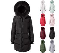 Uwdiohq Manteau Femme Hiver Chaud Rembourrée Polaire Parka Avec Trois Poches Matelassée Épaisse Veste Mi Longue Blouson Capuche Bouclette Rouge Doudoune Grossesse Long A Chaude Interieur Court
