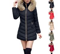Uwdiohq Manteau Femme Hiver Chic, Mi-Longue Manteaux à Capuche Hiver Zippé Épaisse Veste Chaude Parka Blouson Outercoat avec Poches