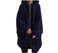 Uwdiohq Manteau Pull À Manches Longues Et Poches Capuche Pour Femme, Couleur Unie, Ample, Automne/Hiver Doudoune Chaude Fille (Blue, Xxxl) Gilet Sweat Femme Halloween Noel Drole Oversize Chic