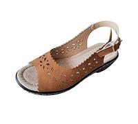 Uwdiohq Mesdames Couleur Unie En Cuir Creux Bout Ouvert Boucle Talon Compensé Semelle Épaisse Sandales Romaines Chaussure Rose (Brown, 37) Femme 42 Orthopédique Été Scandales Femmes Sandale De