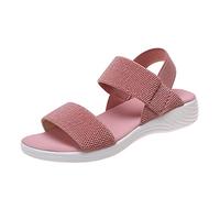 Uwdiohq Mesdames Été Couleur Unie Respirant Plat Poisson Bouche Sandales Romaines Bottes Compensées Pour Femmes Hauteur Du Genou (Pink, 39) Chaussures Confort Femme Et Mules Scandales