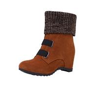 Uwdiohq Mesdames Neige Bottes Laine Élastique Bouche Pente Talon Épais Semelle Courtes Cuir Marron (Brown, 38) Bottines Femme Femmes Womens Boots Plateforme Bottine Botine. Plates Hiver
