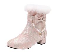 Uwdiohq Nouvelles Bottes Chinoises À Talons -Hauts Et Nœuds en Perles pour L'Automne l'hiver Cuir Bois (Pink, 39) Bottines Femme Botine. Hiver Imperméable Femmes Womens Boots Pieds Larges