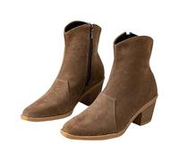 Uwdiohq Nouvelles Bottes Courtes Classiques Pointues pour Femmes, Grandes Pointures, Le Commerce Extérieur Sandales Talons Confort Décontracté Bout Ouvert Femmes (Brown, 36) Femme Bottines Hiver